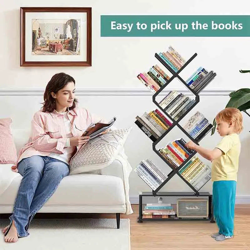 Yoobure Folding Bookshelf,9 Tier Tree Bookshelf with Storage