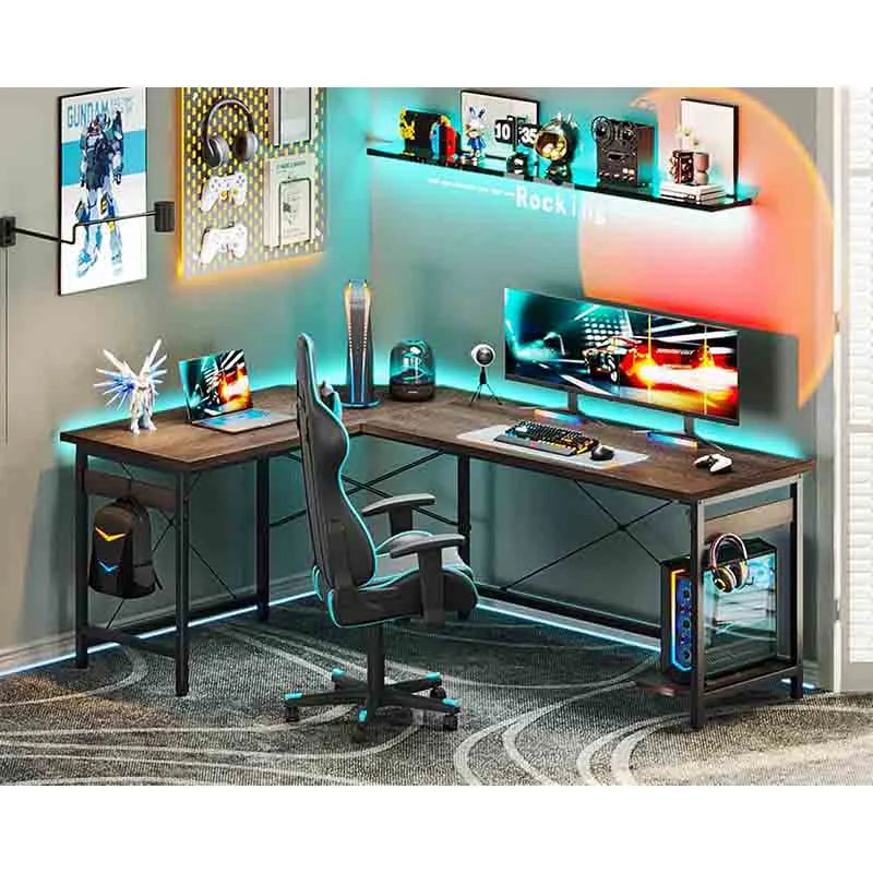 Yoobure 66" L Shaped Larger Gaming Desk, Gray Oak