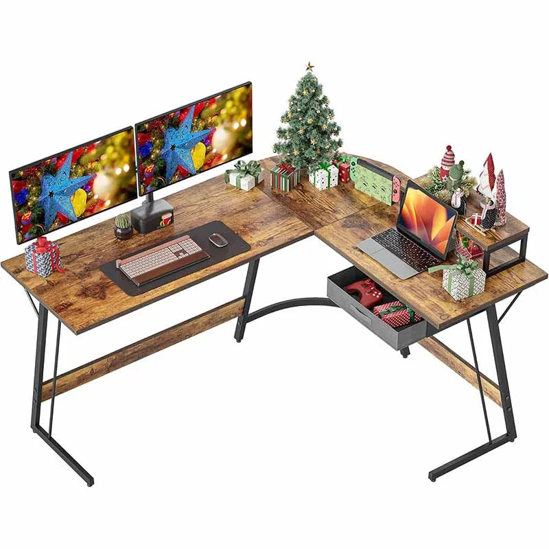 59.1" Home Office Workstation with Small Table, Brown