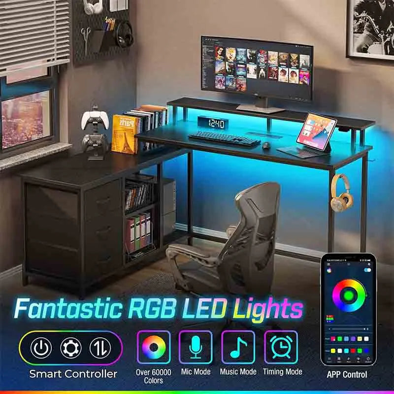 Yoobure Corner Desk with Storage Shelves & Monitor Stand