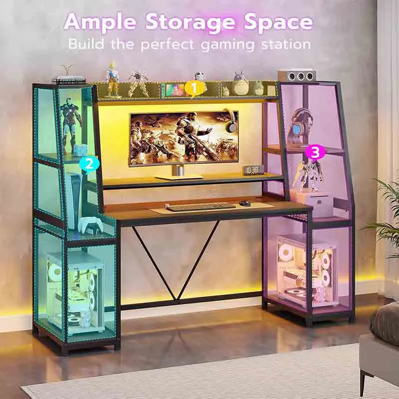 Yoobure Gaming Desk with LED Lights and Hutch