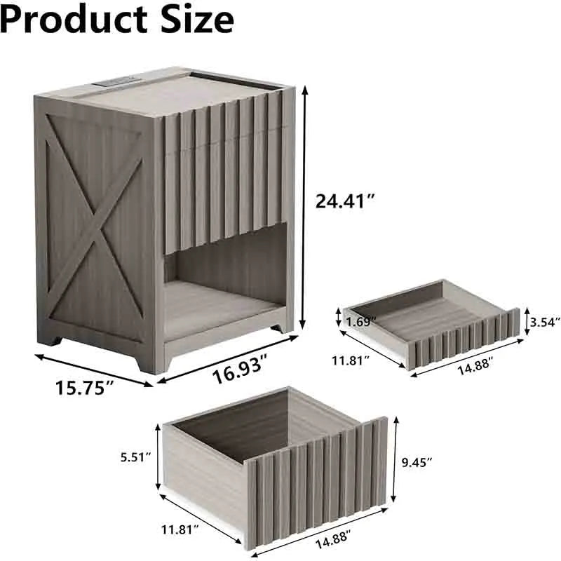 Yoobure Night Stand with Charging Station and 2 Drawers