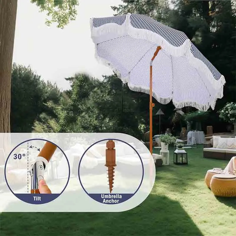 Yoobure 7ft Heavy Duty Beach Umbrella with Sand Anchor