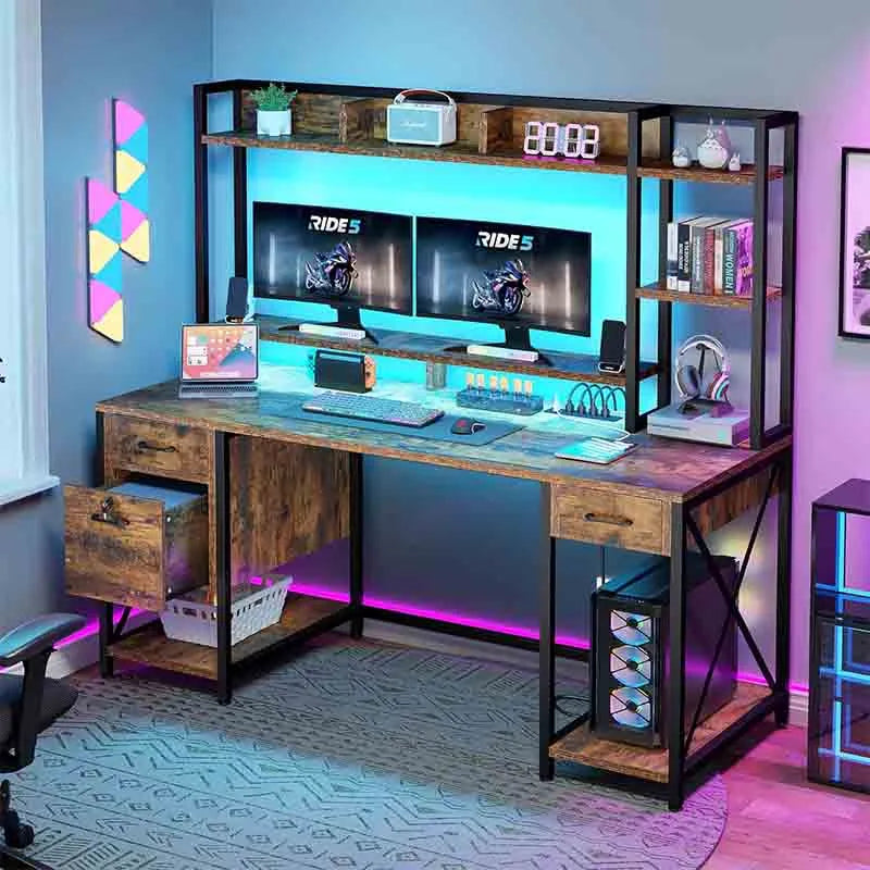 Yoobure 59.1" Office Desk with Power Outlets & LED Lights