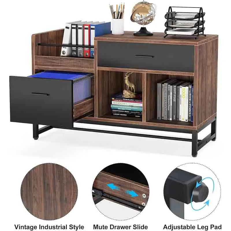 Yoobure Rustic Brown 39 inch File Cabinet with 2 Drawers