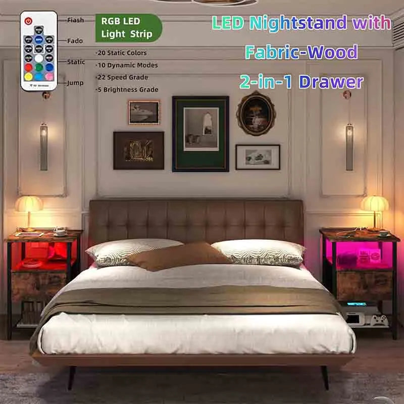 Yoobure LED Nightstands Set of 2 with Charging Station