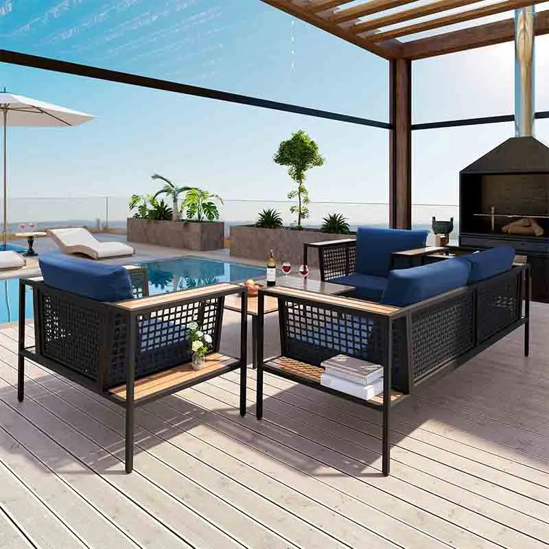 Yoobure Outdoor Wicker Sofa with Wood-Look Armrest