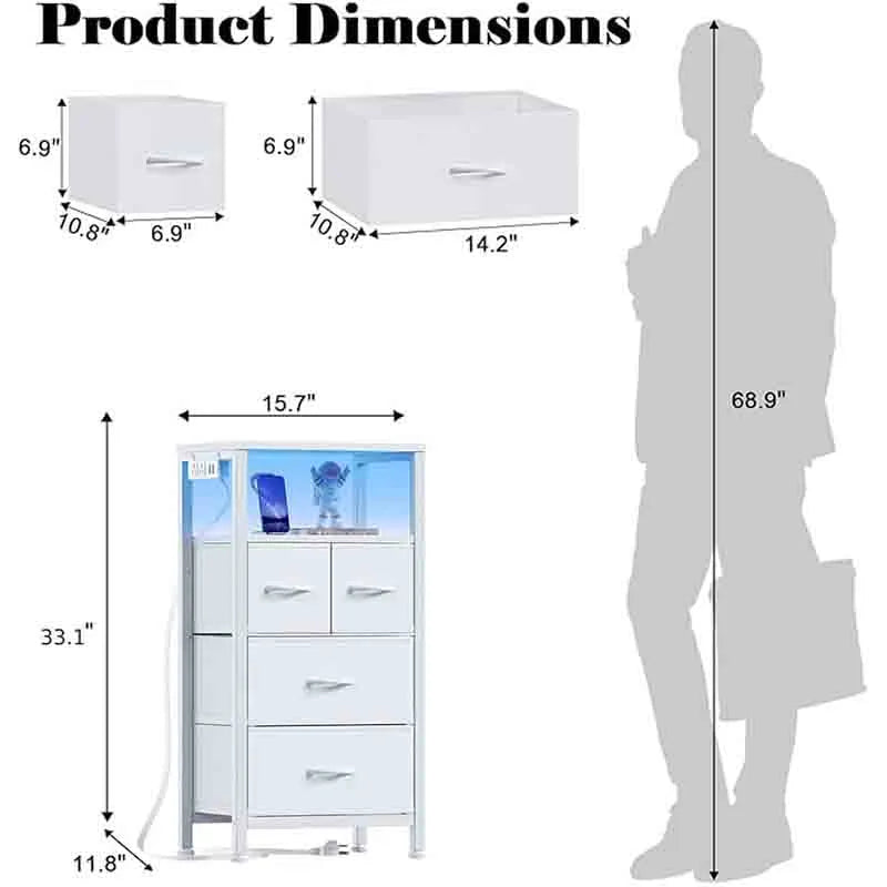 Yoobure 4 Drawer Dresser with Led Light and Charging Station