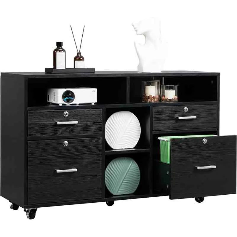 Yoobure Wood Mobile File Cabinet with 4 Drawers and Shelves