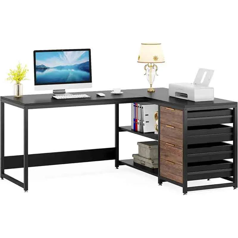 59 inch Reversible Corner Desk with Shelves, Black