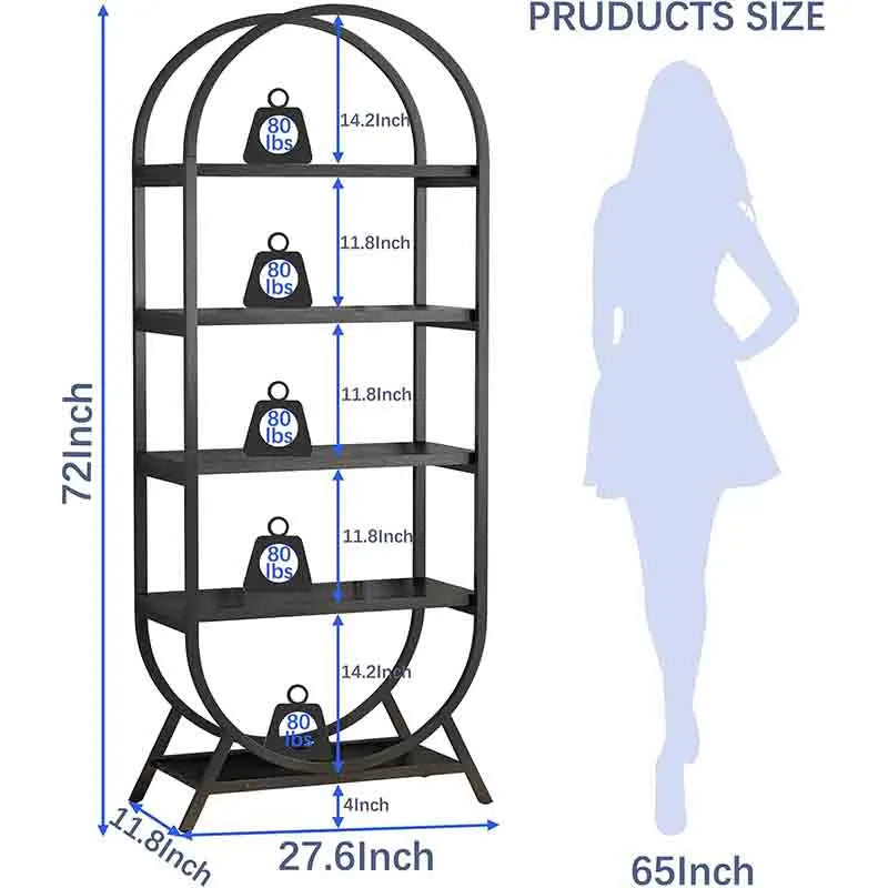 Yoobure Bookshelf Arched Bookcase, Industrial Book Shelves