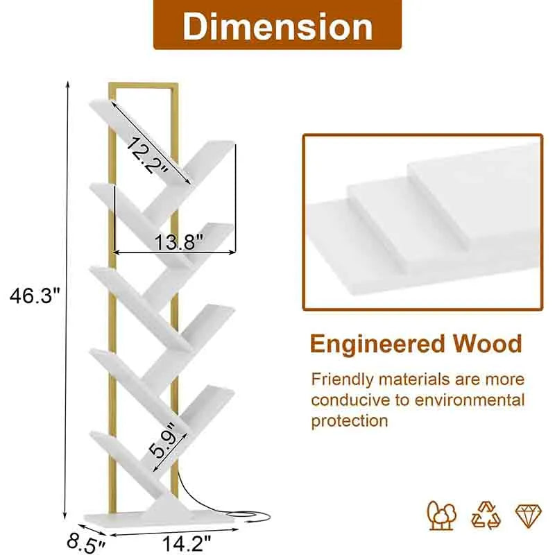 Yoobure Bookshelf with LED Lights, 9 Tier Tree Bookshelf