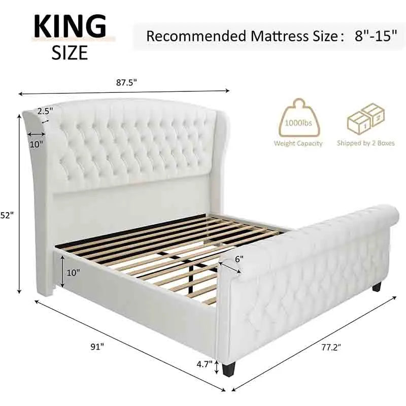 Yoobure King Size Platform Bed Frame, Chenille Upholstered