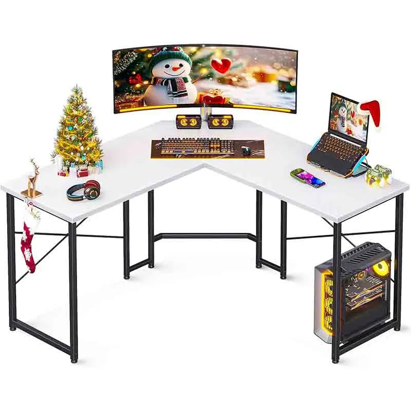 Corner Desk Gaming Table for Home Office, White & Black