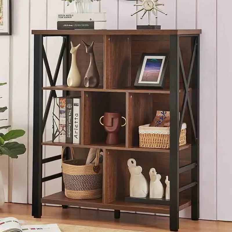 Yoobure Cube Bookshelf with Storage, Rustic Book Shelf