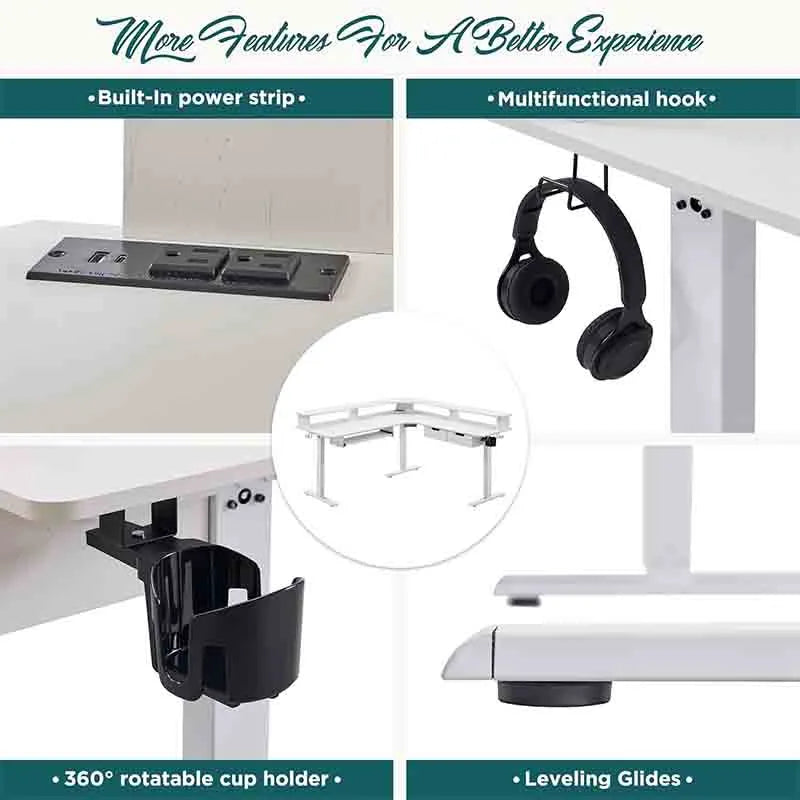 Yoobure White 60 Inches L Shaped Electric Standing Desk