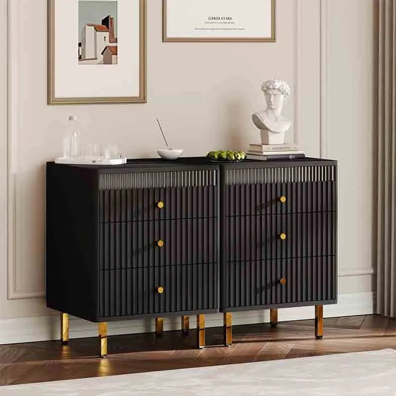 Yoobure Fluted Black Nightstand with 3 Drawers End Table