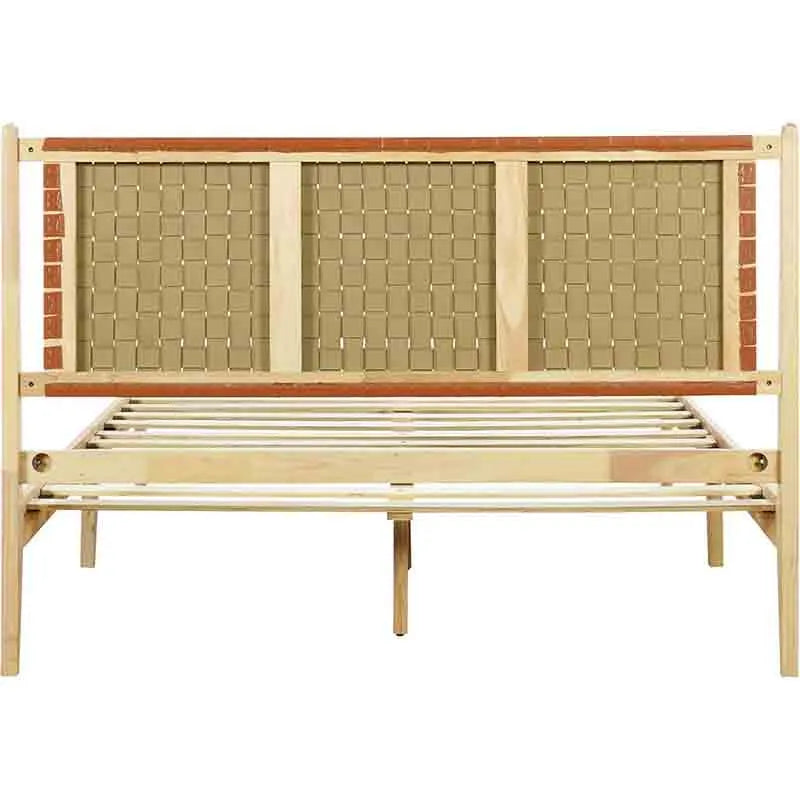Yoobure Queen Bed Frame with Woven Leather Vegan Headboard