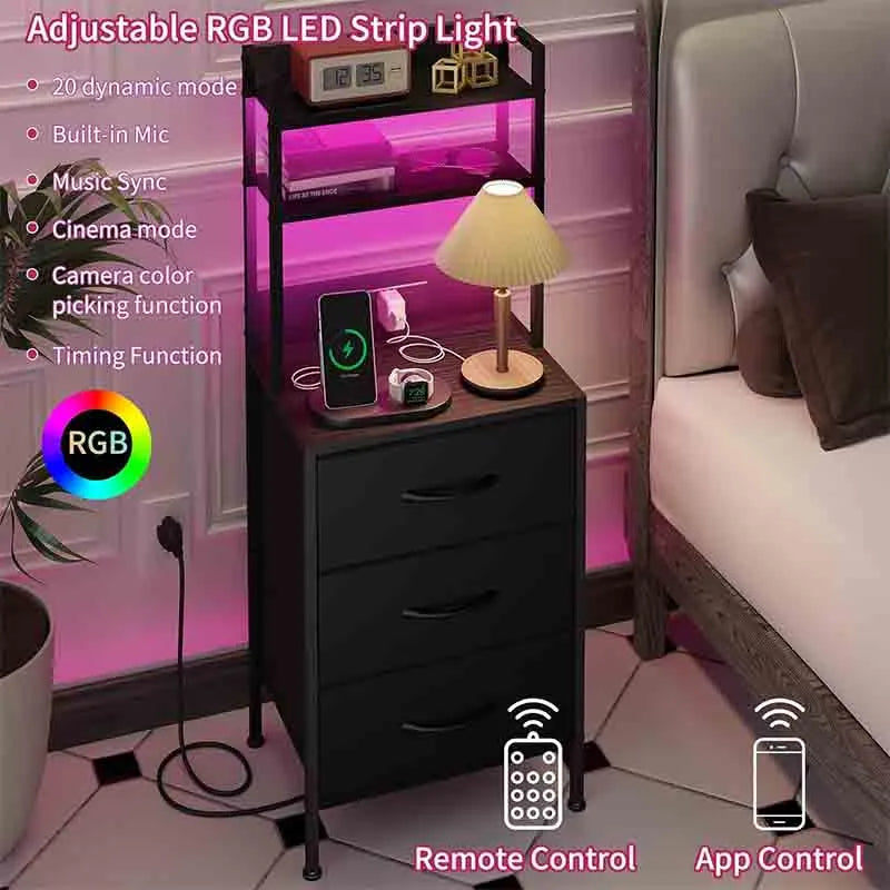 Yoobure 41 Inch Tall Nightstand with Charging Station
