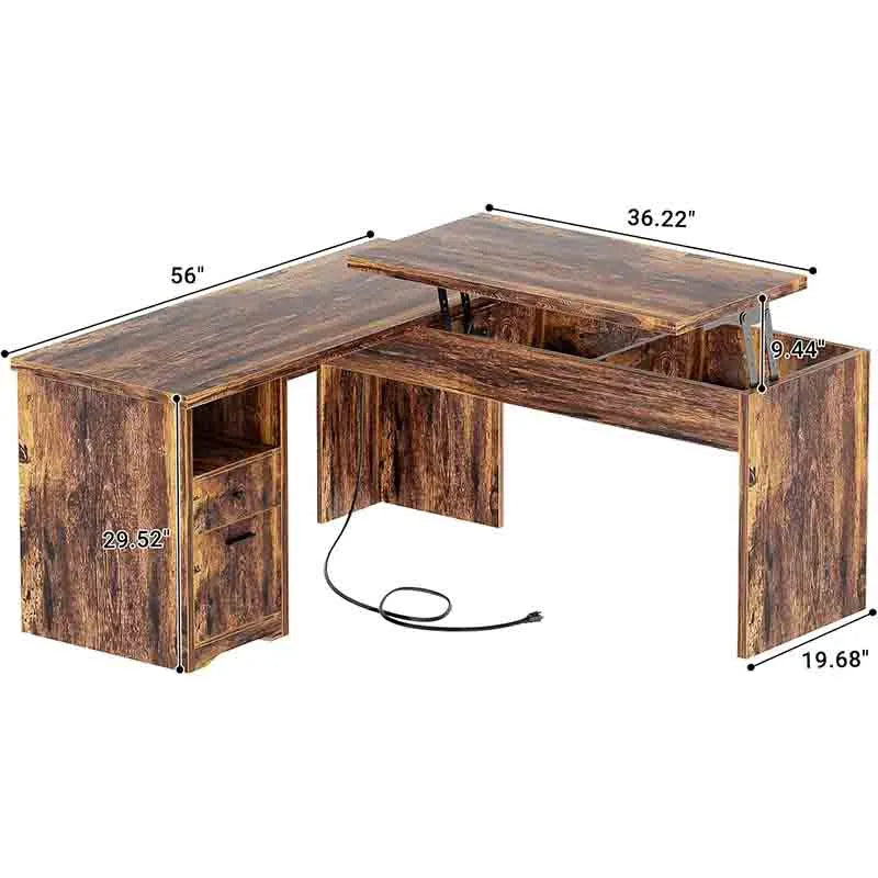 Yoobure L Shaped Lift Top Office Desk, Brown