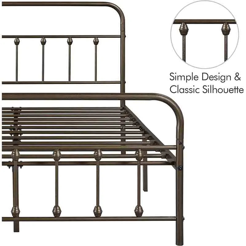 Yoobure Classic Metal Bed Frame with Iron-Art Headboard