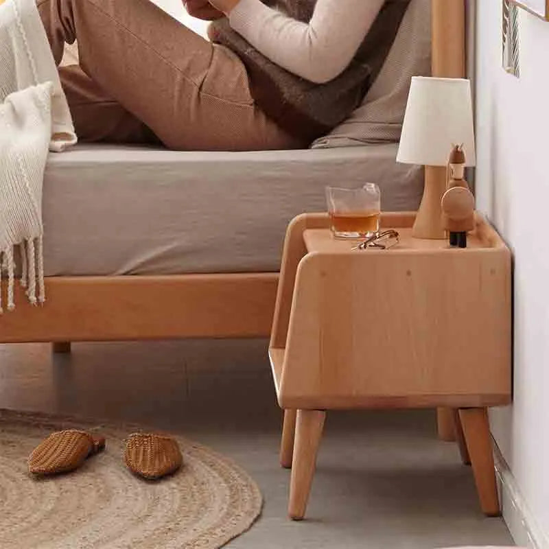 Yoobure Short Nightstand Solid Wood Nightstand with Storage