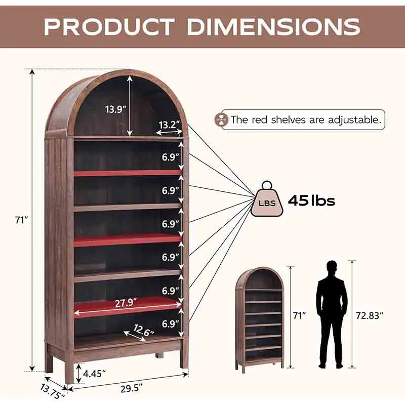 Yoobure Arched Bookshelf 7 Tiers Bookcase with Storage