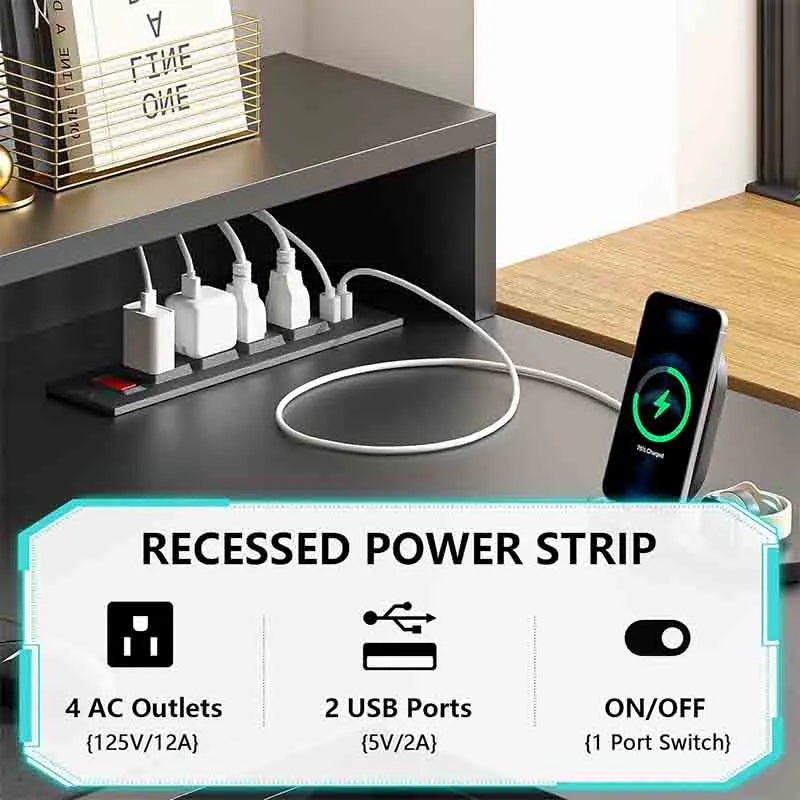 Yoobure 63" Farmhouse L Shaped Desk with Drawers & Shelf