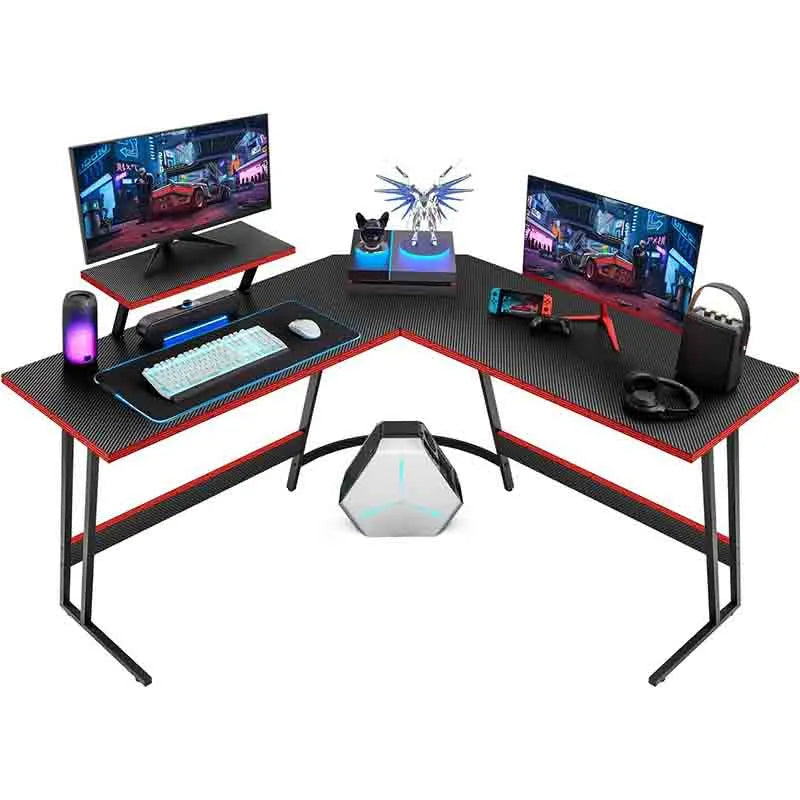 L Shaped Gaming Desk with Large Monitor Riser Stand
