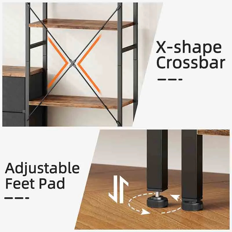 Yoobure Triple Bookshelf with Drawers Wide 4-Tier Book Shelf