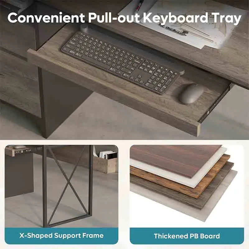 Yoobure Office Desk with Drawers, 55 inch Computer Desk