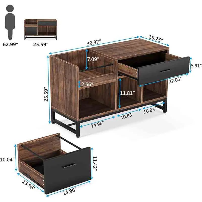 Yoobure Rustic Brown 39 inch File Cabinet with 2 Drawers