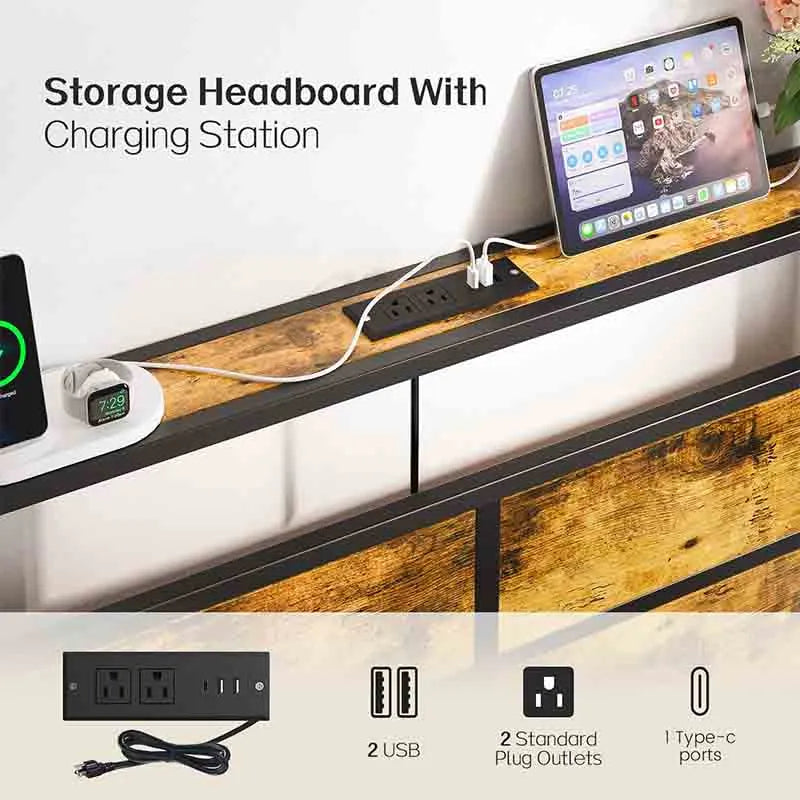 Yoobure Queen Size Bed Frame with Charging Station Headboard