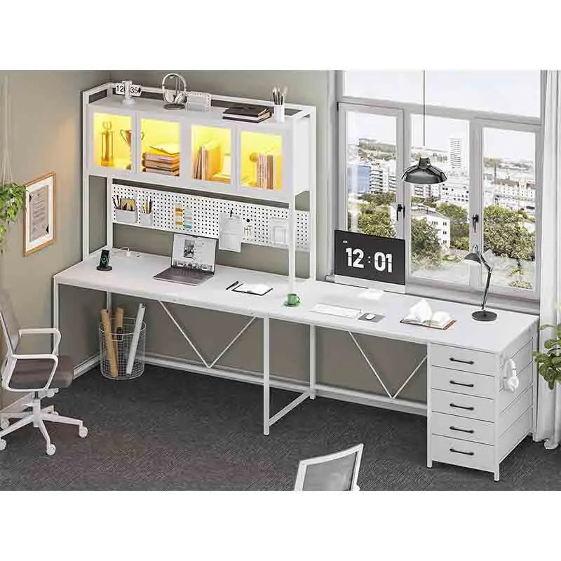 Yoobure L Shaped Desk with Hutch and Storage Shelves, White