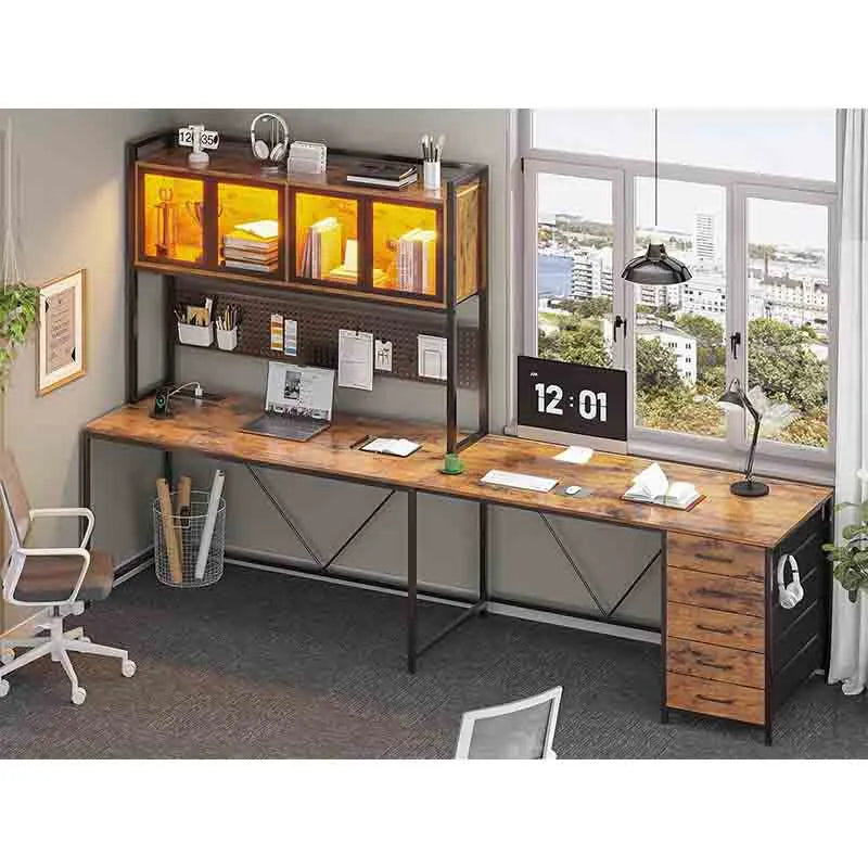 Yoobure L Shaped Desk with Hutch and Storage Shelves, Brown