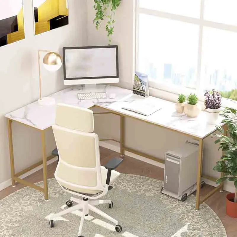 Yoobure Reversible L Shaped Desk Marble White Frame