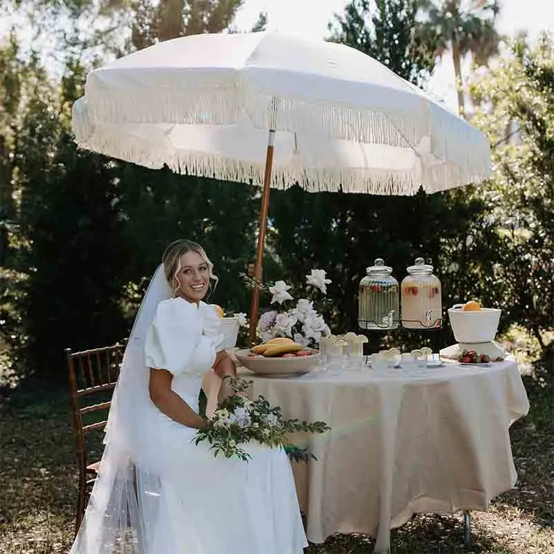 Yoobure Patio Umbrella with Fringe Outdoor Tassel Umbrella