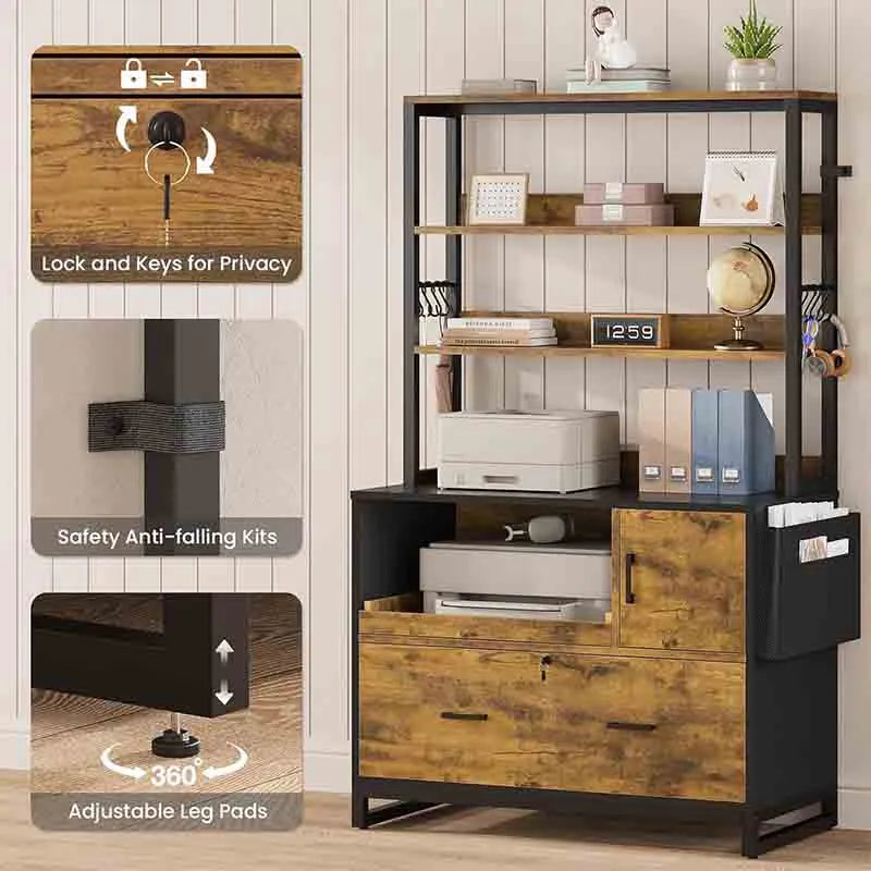 Yoobure File Cabinet with Lock and Sliding Storage Shelf