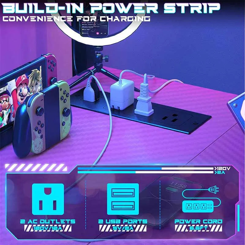 Yoobure Small Gaming Desk with Power Outlets & Pegboard, Pink