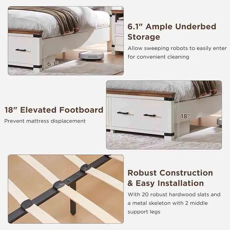 Yoobure Farmhouse Queen Size Bed Frame Geometric Headboard