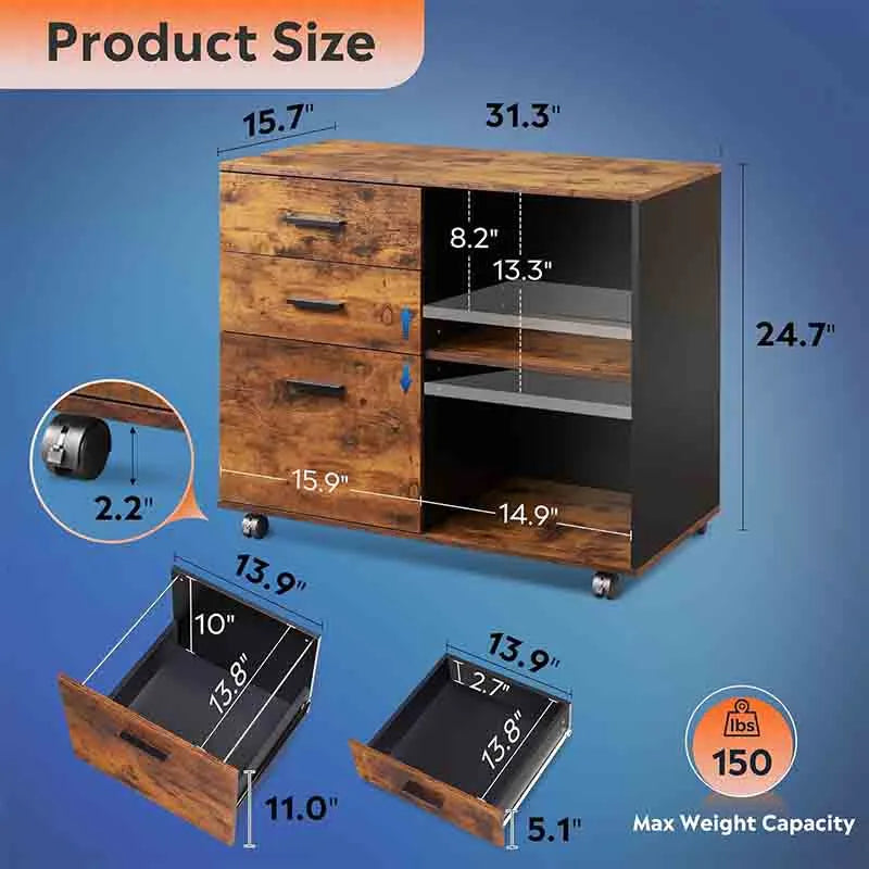 Yoobure 3-Drawer Wood Lateral Filing Cabinet