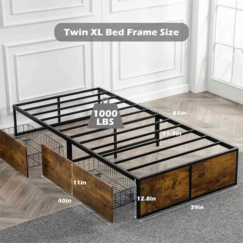 Yoobure Twin XL Bed Frame with 2 XL Storage Drawers