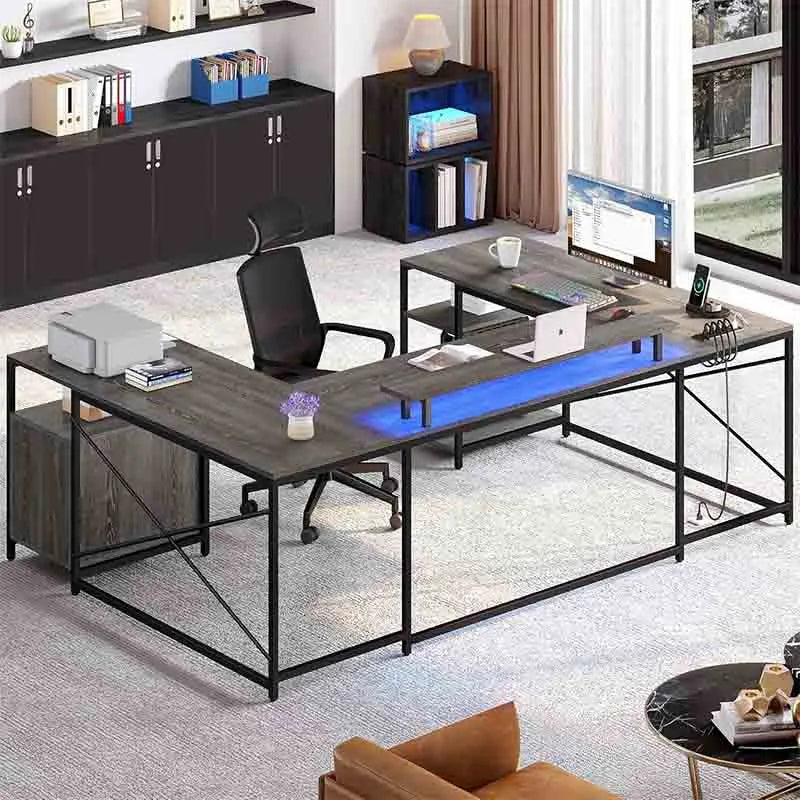 Yoobure U Shaped Desk with Power Outlets & LED Lights