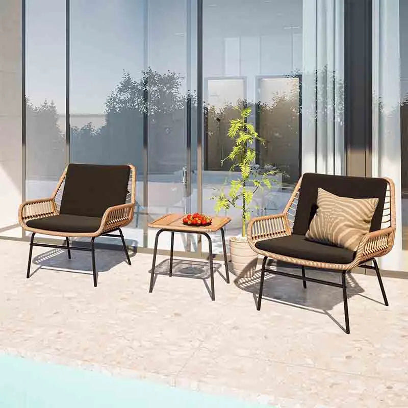 Yoobure 3 Piece Outdoor Patio Furniture Set, Wicker Chairs
