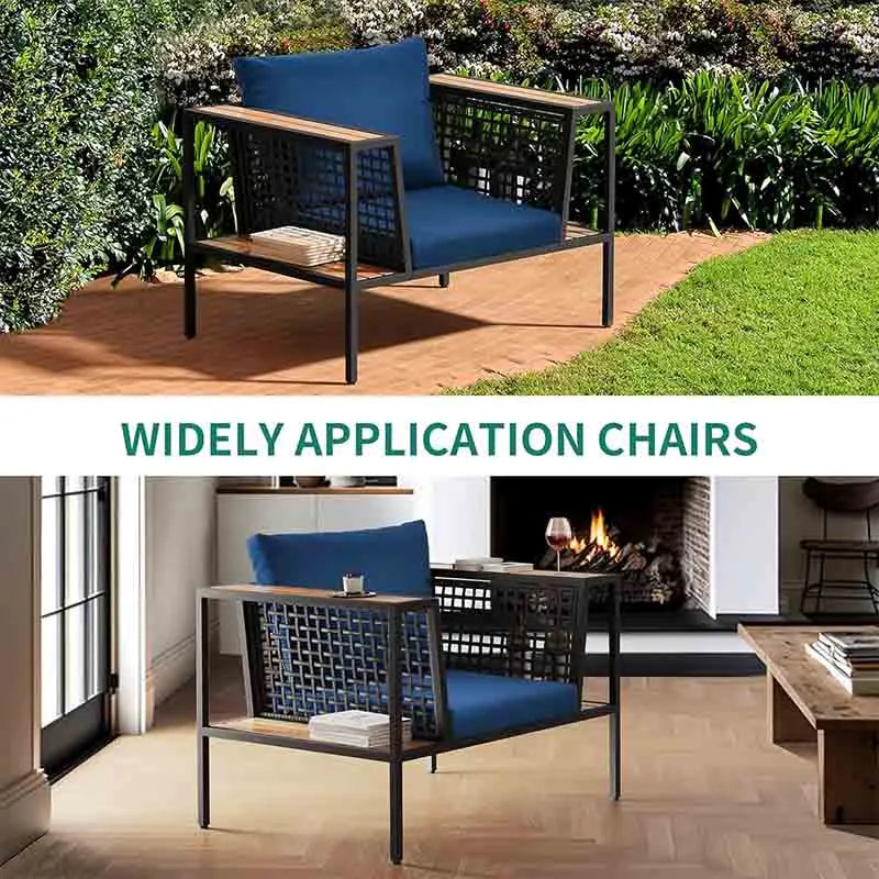 Yoobure Outdoor Wicker Sofa with Wood-Look Armrest
