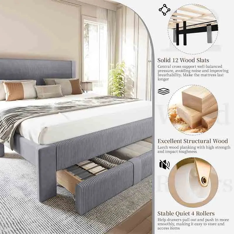 Yoobure Queen Bed Frame with Storage, Wood Bed Frame