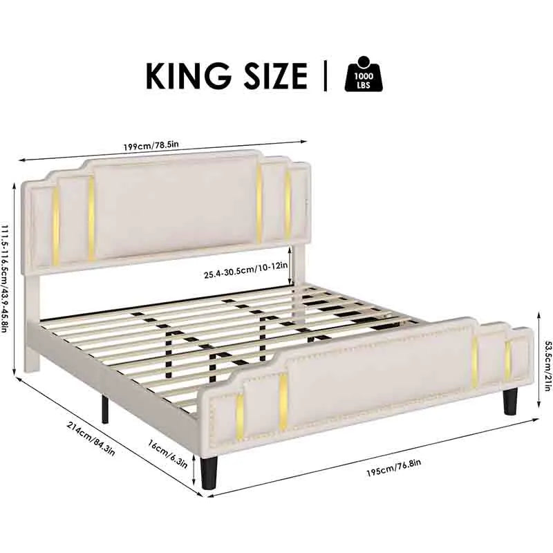 Yoobur Bed Frame with Adjustable Golden Trim Headboard