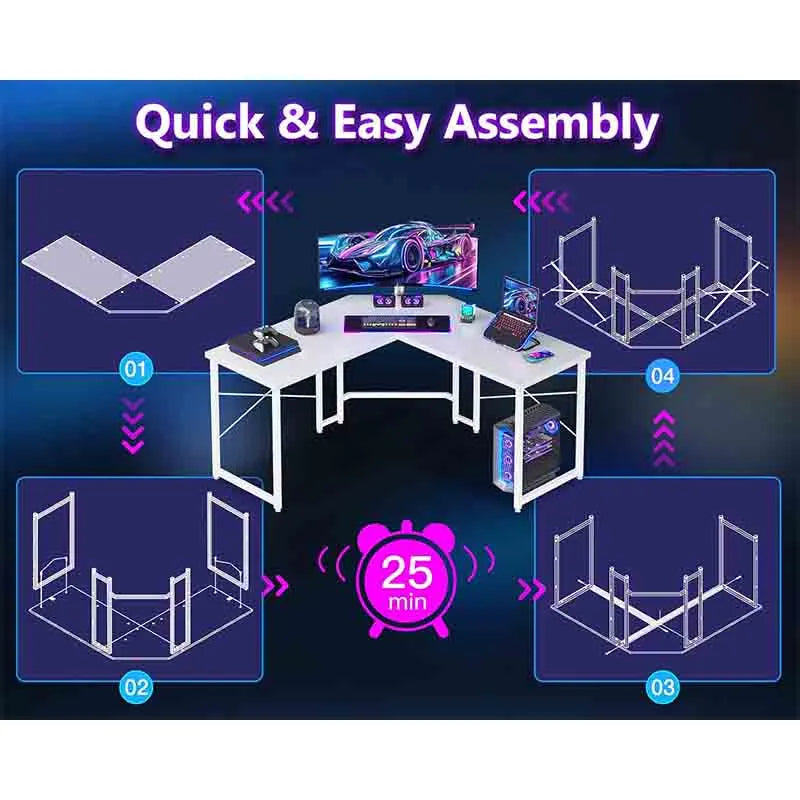 Yoobure Corner Desk Gaming Table for Home Office, White