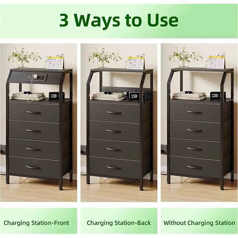 Yoobure Nightstand with Charging Station and 4 Drawers