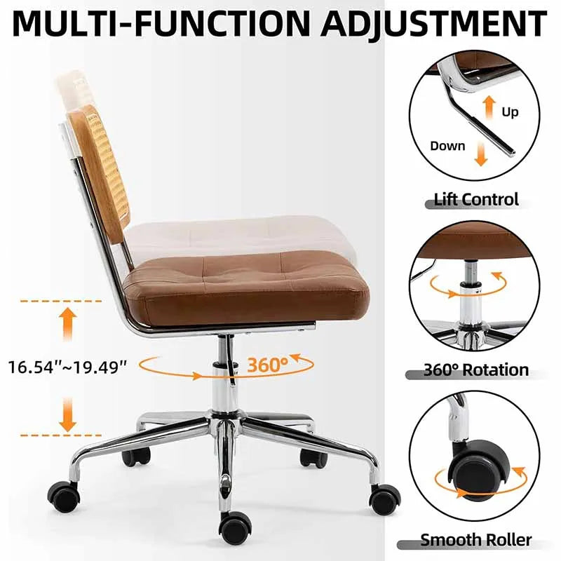 Yoobure Armless Home Office Desk Chair with Wheels, Brown